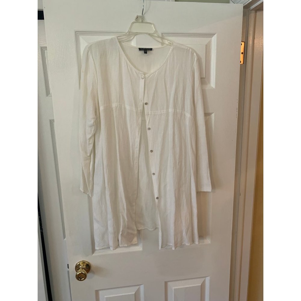 Eileen Fisher White Long Sleeve Button Down Top Small